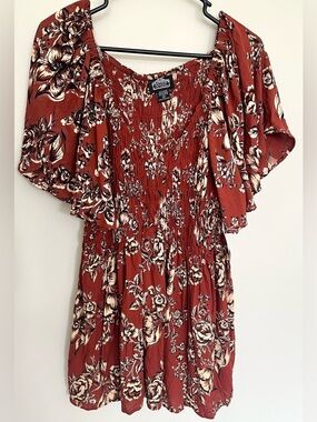 Angie Babydoll Flutter Sleeve Smocked Top